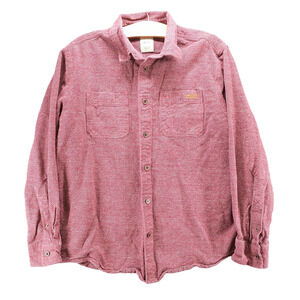 Dickies Men's Button Up Shirt Red Large Long Sleeve Chest Pocket Cotton Casual